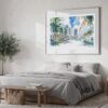 02 - Large Miami Gardens Watercolor - Horizontal Art Print in Bedroom with Silver Metal Frame.jpg