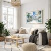 02 - Miami Gardens Watercolor - Horizontal Canvas Print with Natural Floater Frame in modern Scandi Living Room.jpg