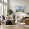 02 - Scandianvian Living Room with Zermatt Watercolor - Horizontal Canvas Print in Natural Floater Frame.jpg