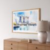 02 - Singapore Marina Bays Sands Watercolor - Horizontal Art Print in Natural Wood Frame Above Console.jpg