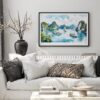 03 - Black Framed Ha Long Vietnam Watercolor - Horizontal Art Print in Scandi Living Room Above Couch.jpg