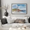 03 - Black Framed Montauk point lighthouse Watercolor - Horizontal Art Print in Scandi Living Room Above Couch.jpg