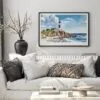 03 - Black Framed Montauk point lighthouse Watercolor - Horizontal Art Print in Scandi Living Room Above Couch.jpg