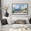 03 - Black Framed Zermatt Watercolor - Horizontal Art Print in Scandi Living Room Above Couch.jpg
