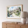 03 - Cotswolds England Watercolor - Horizontal Art Print in Natural Wood Frame Above Console.jpg