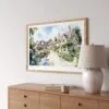 03 - Cotswolds England Watercolor - Horizontal Art Print in Natural Wood Frame Above Console.jpg