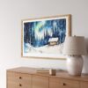03 - Finland Lapland Aurora Watercolor - Horizontal Art Print in Natural Wood Frame Above Console.jpg