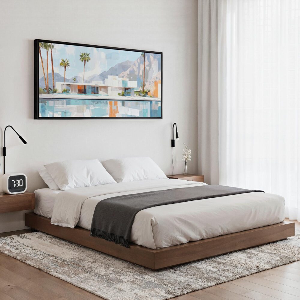 03 - Framed Abstract Geometric Palm Springs Artwork - Panorama Canvas Print - Bedroom.jpg 03 - Framed Abstract Geometric Palm Springs Artwork - Panorama Canvas Print - Bedroom.jpg