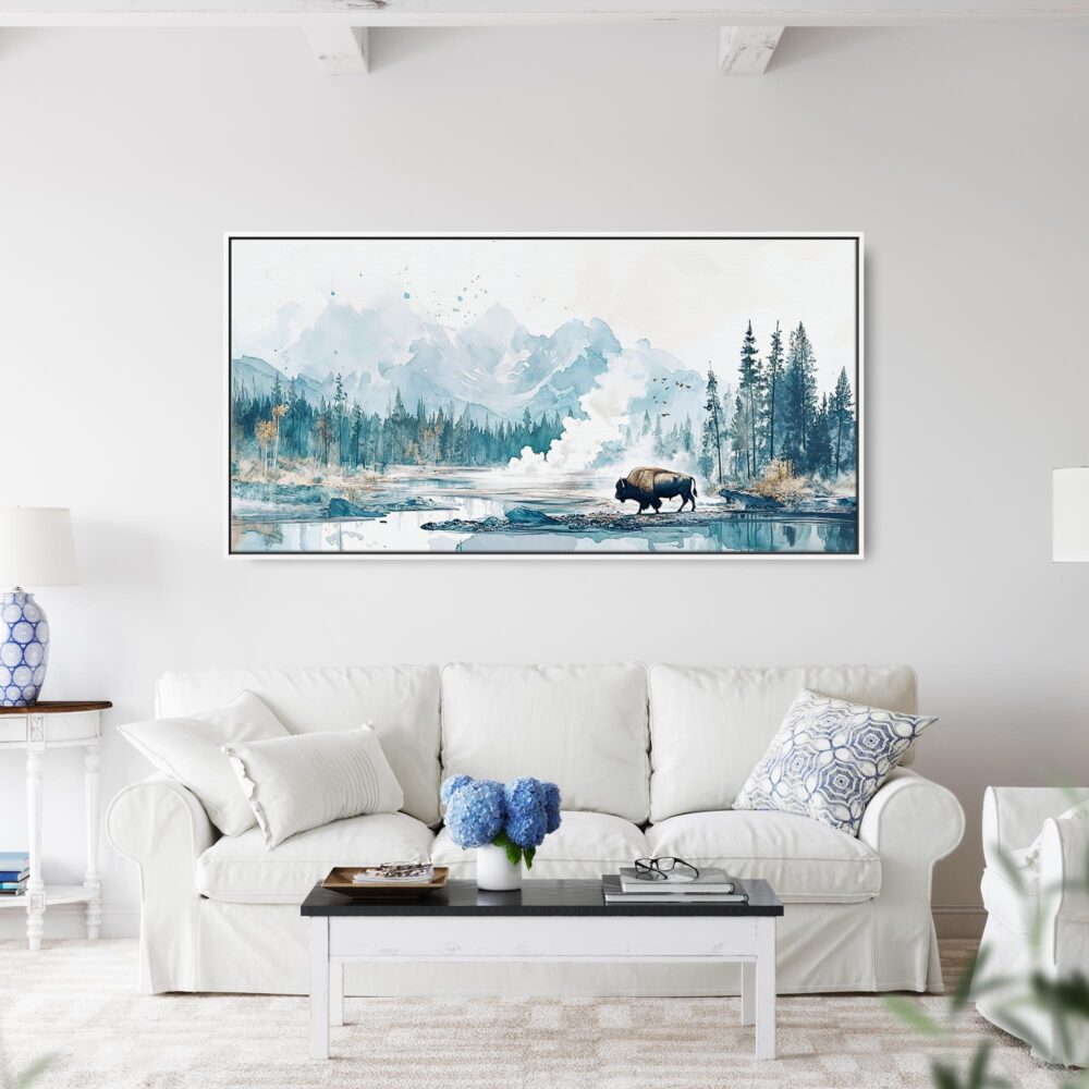 03 - Framed Cold Yellowstone Bison Watercolor - Panorama Canvas Print - Coastal Living Room.jpg 03 - Framed Cold Yellowstone Bison Watercolor - Panorama Canvas Print - Coastal Living Room.jpg