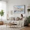 03 - Framed Copenhagen Denmark Harbor Watercolor - Horizontal Canvas Print - Scandi Living Room.jpg