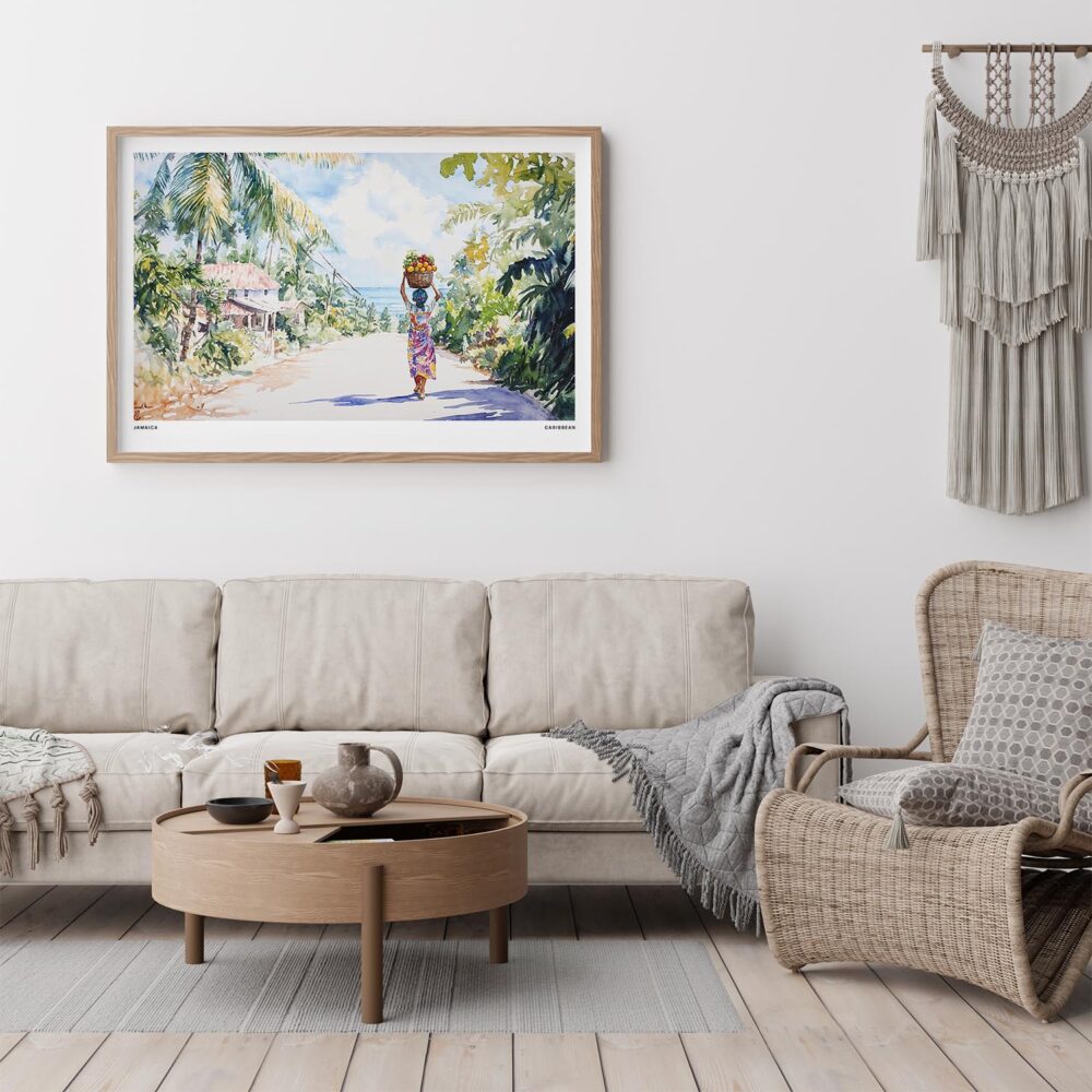 03 - Framed Jamaica Watercolor - Horizontal Art Print - Boho Living Room.jpg 03 - Framed Jamaica Watercolor - Horizontal Art Print - Boho Living Room.jpg