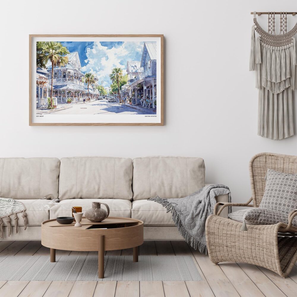 03 - Framed Key West Florida Duval Street Watercolor - Horizontal Art Print - Boho Living Room.jpg 03 - Framed Key West Florida Duval Street Watercolor - Horizontal Art Print - Boho Living Room.jpg