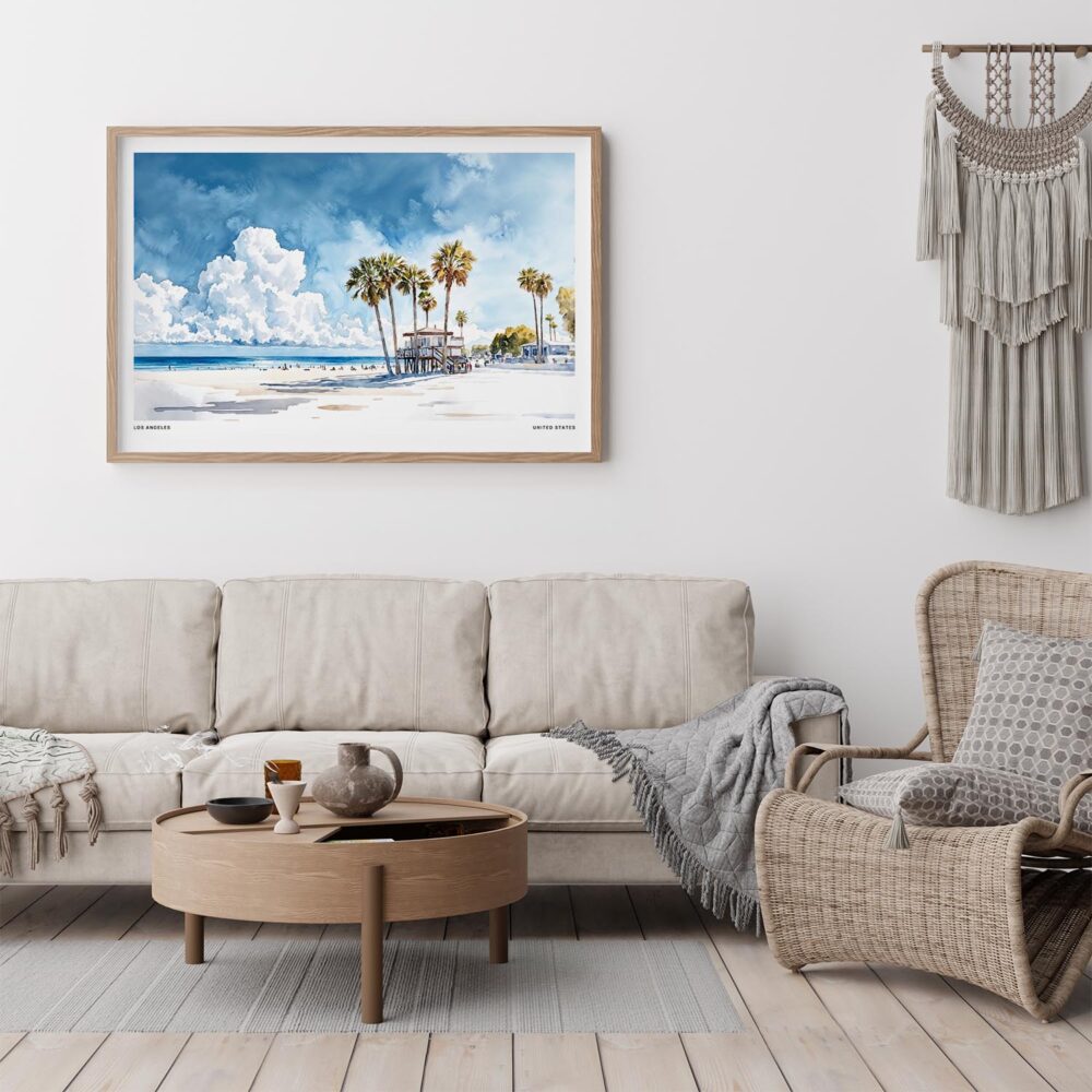 03 - Framed Los Angeles Beach Watercolor - Horizontal Art Print - Boho Living Room.jpg 03 - Framed Los Angeles Beach Watercolor - Horizontal Art Print - Boho Living Room.jpg