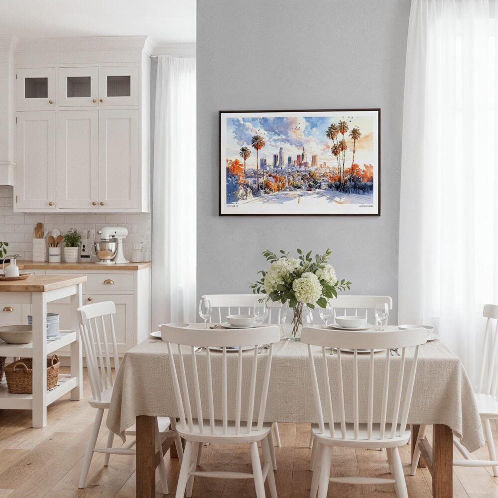 03 - Framed Los Angeles Skyline Watercolor - Horizontal Canvas Print - Coastal Kitchen.jpg 03 - Framed Los Angeles Skyline Watercolor - Horizontal Canvas Print - Coastal Kitchen.jpg