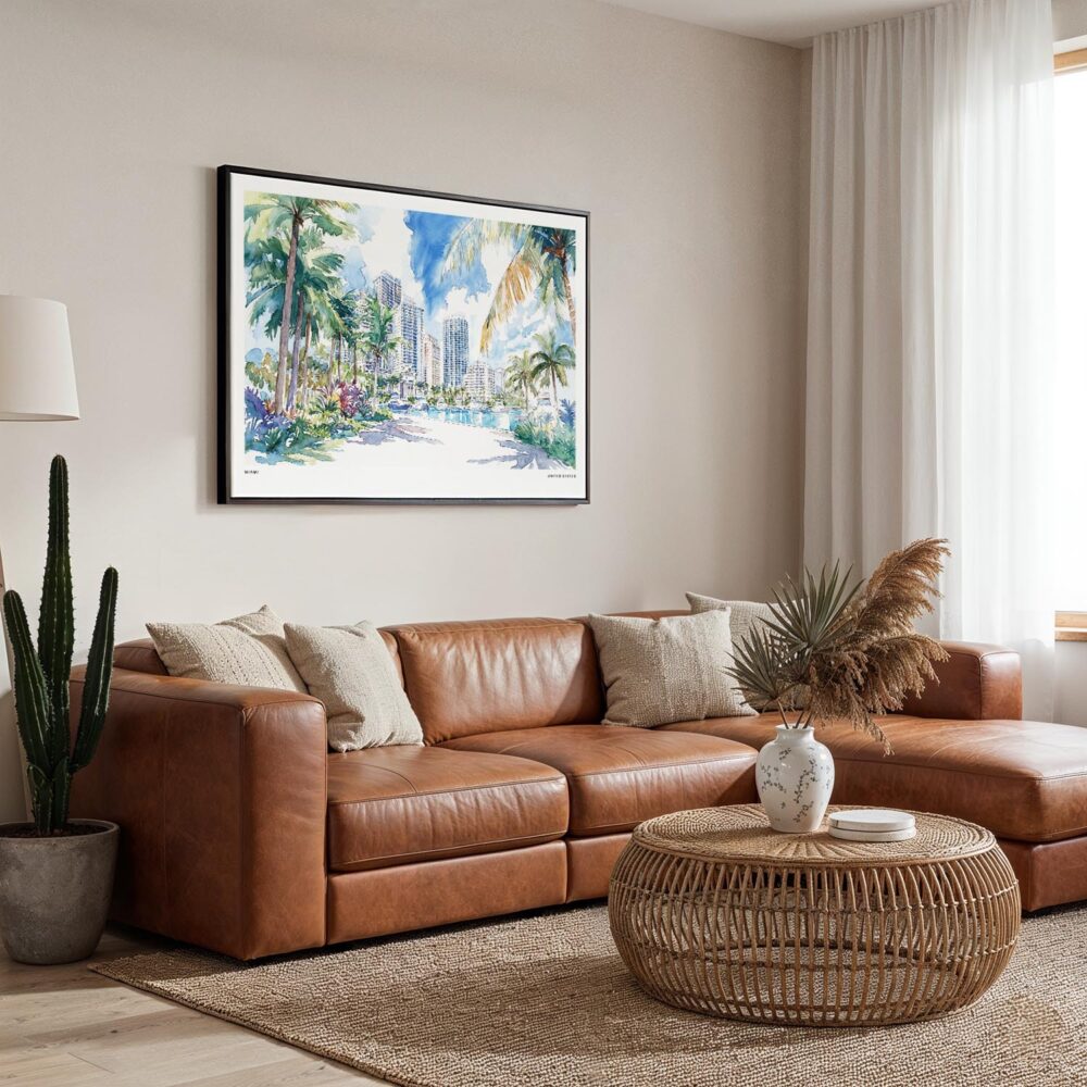 03 - Framed Miami Gardens Watercolor - Horizontal Canvas Print - Boho Living Room.jpg 03 - Framed Miami Gardens Watercolor - Horizontal Canvas Print - Boho Living Room.jpg