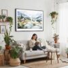 03 - Framed Misty Sapa Watercolor - Horizontal Canvas Print - Boho Living Room with Woman reading.jpg