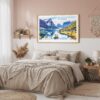 03 - Framed Norway Fjords Watercolor - Horizontal Art Print in Boho Bedroom.jpg