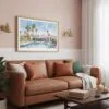 03 - Framed Palm Springs Watercolor - Horizontal Art Print hanging in Boho Living Room.jpg