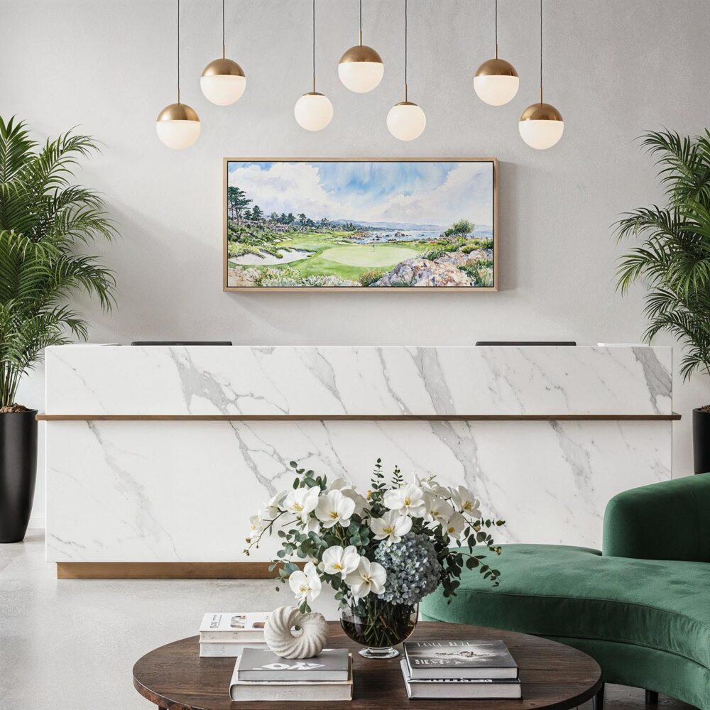 03 - Framed Pebble Beach Watercolor - Panorama Canvas Print - Hotel Lobby.jpg 03 - Framed Pebble Beach Watercolor - Panorama Canvas Print - Hotel Lobby.jpg