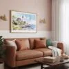 03 - Framed Portland Maine Lighthouse Watercolor - Horizontal Art Print hanging in Boho Living Room.jpg