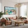03 - Framed Portugal Algarve Watercolor - Panorama Canvas Print - Living Room.jpg
