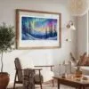03 - Large Fairbanks Alaska Northern Lights Watercolor - Horizontal Art Print in Boho Living Room with vintage Wood frame.jpg