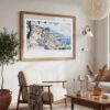 03 - Large Funchal Portugal Watercolor - Horizontal Art Print in Boho Living Room with vintage Wood frame.jpg