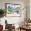 03 - Large Ha Giang Loop Watercolor - Horizontal Art Print in Boho Living Room with vintage Wood frame.jpg