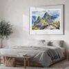 03 - Large Machu Picchu Watercolor - Horizontal Art Print in Bedroom with Silver Metal Frame.jpg
