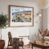 03 - Large Nice France Watercolor - Horizontal Art Print in Boho Living Room with vintage Wood frame.jpg