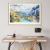 03 - Lauterbrunnen Watercolor - Horizontal Art Print in Natural Wood Frame above work desk.jpg