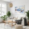 03 - Skiing in Grindelwald Watercolor - Horizontal Canvas Print with White Floater Frame in modern Scandi Living Room.jpg