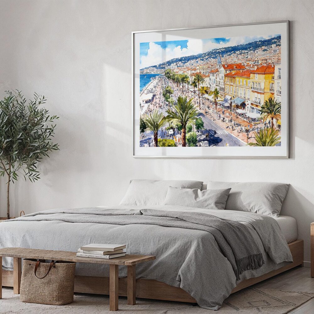 04 - 04 - Nice France Watercolor - Horizontal Art - Digital Download - Bedroom.jpg 04 - 04 - Nice France Watercolor - Horizontal Art - Digital Download - Bedroom.jpg