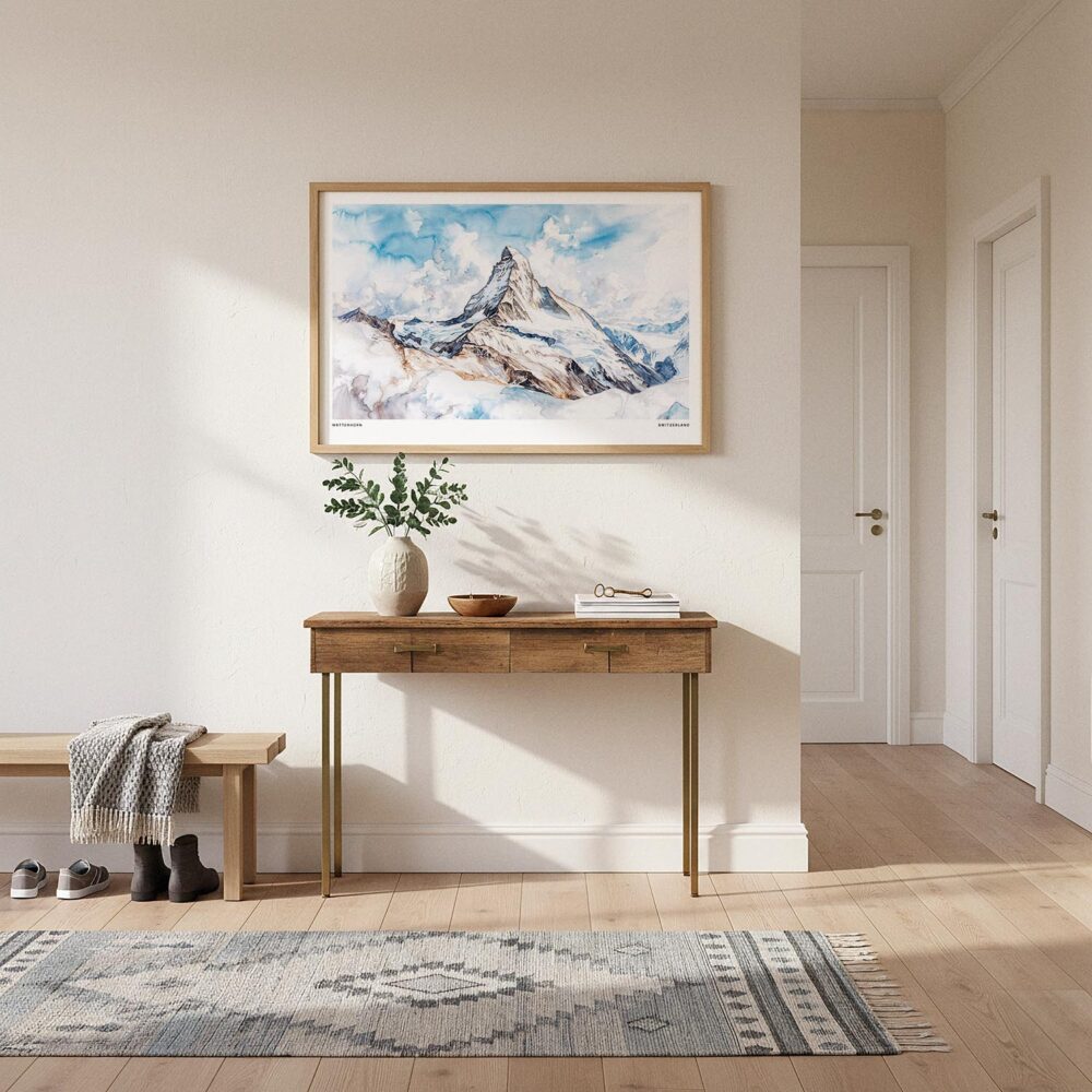 04 - A Framed Matterhorn Watercolor - Horizontal Art Print hanging in Hallway.jpg 04 - A Framed Matterhorn Watercolor - Horizontal Art Print hanging in Hallway.jpg