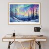 04 - Fairbanks Alaska Northern Lights Watercolor - Horizontal Art Print in Natural Wood Frame above work desk.jpg