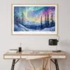 04 - Fairbanks Alaska Northern Lights Watercolor - Horizontal Art Print in Natural Wood Frame above work desk.jpg