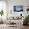 04 - Framed Fairbanks Alaska Northern Lights Watercolor - Horizontal Canvas Print - Scandi Living Room.jpg