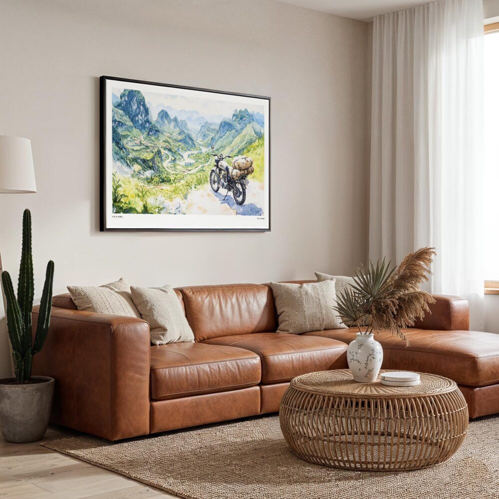 04 - Framed Ha Giang Loop Watercolor - Horizontal Canvas Print - Boho Living Room.jpg 04 - Framed Ha Giang Loop Watercolor - Horizontal Canvas Print - Boho Living Room.jpg