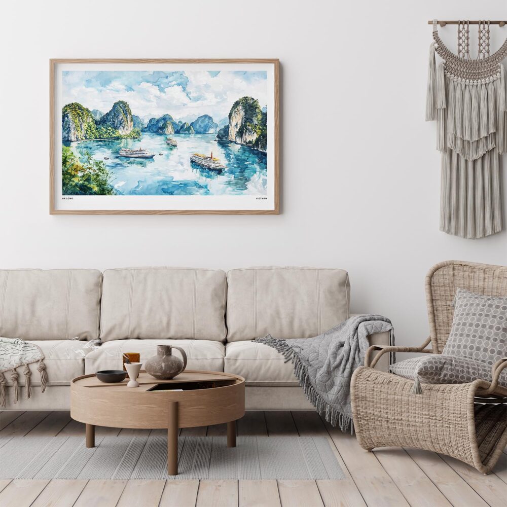 04 - Framed Ha Long Vietnam Watercolor - Horizontal Art Print - Boho Living Room.jpg 04 - Framed Ha Long Vietnam Watercolor - Horizontal Art Print - Boho Living Room.jpg