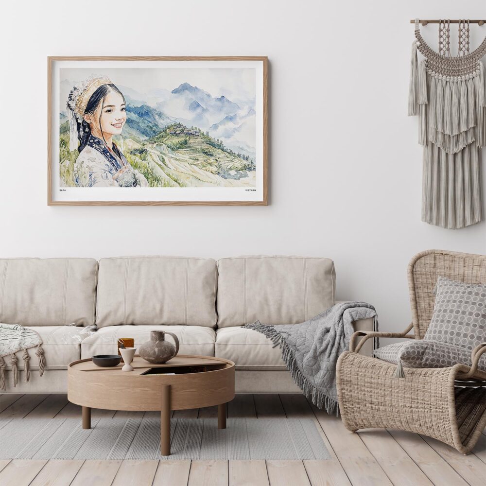 04 - Framed Hmong Woman in Sapa Vietnam Watercolor - Horizontal Art Print - Boho Living Room.jpg 04 - Framed Hmong Woman in Sapa Vietnam Watercolor - Horizontal Art Print - Boho Living Room.jpg