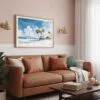04 - Framed Los Angeles Beach Watercolor - Horizontal Art Print hanging in Boho Living Room.jpg