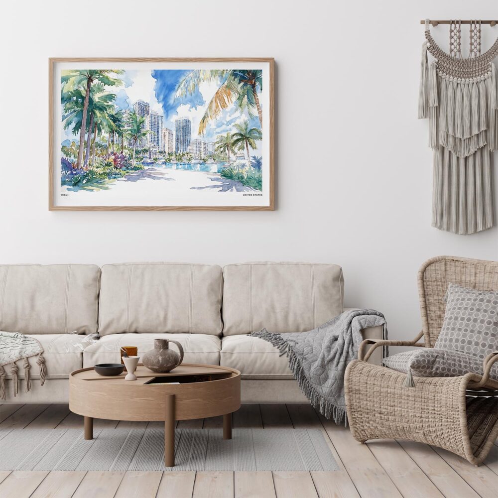04 - Framed Miami Gardens Watercolor - Horizontal Art Print - Boho Living Room.jpg 04 - Framed Miami Gardens Watercolor - Horizontal Art Print - Boho Living Room.jpg