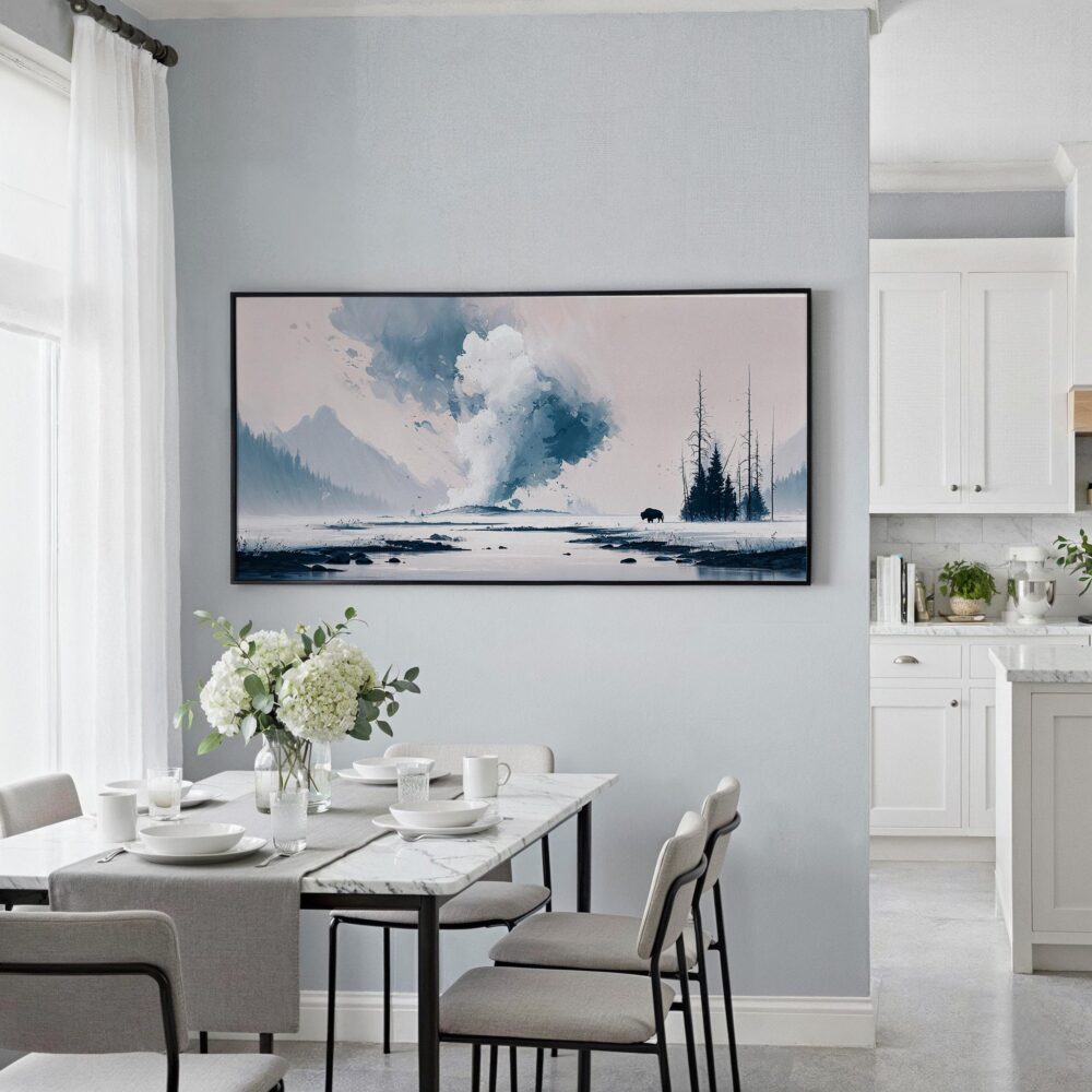 04 - Framed Minimal Yellowstone Watercolor - Panorama Canvas Print - Coastal Kitchen.jpg 04 - Framed Minimal Yellowstone Watercolor - Panorama Canvas Print - Coastal Kitchen.jpg