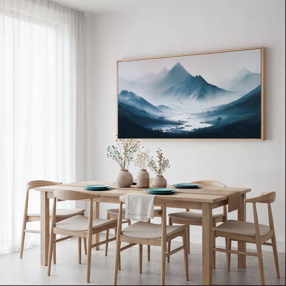 04 - Framed Misty Mountains Watercolor - Panorama Canvas Print - Dining Table.jpg 04 - Framed Misty Mountains Watercolor - Panorama Canvas Print - Dining Table.jpg