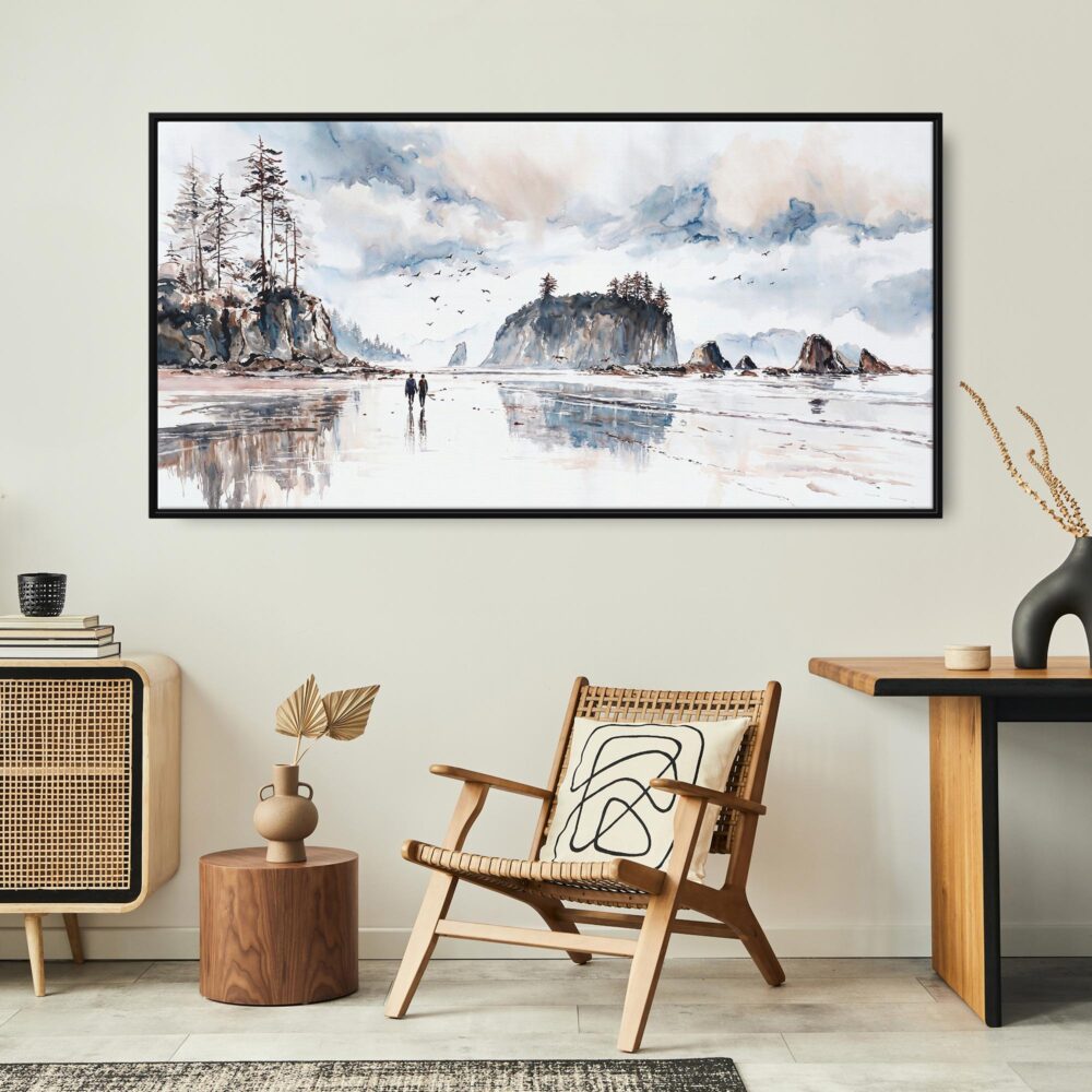 04 - Framed Olympic National Park Coastal Walk Watercolor - Panorama Canvas Print - Boho Chair.jpg 04 - Framed Olympic National Park Coastal Walk Watercolor - Panorama Canvas Print - Boho Chair.jpg
