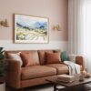 04 - Framed Sapa Valley Vietam Watercolor - Horizontal Art Print hanging in Boho Living Room.jpg