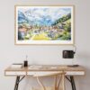 04 - Grindelwald Watercolor - Horizontal Art Print in Natural Wood Frame above work desk.jpg