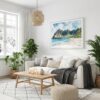 04 - Haiwaii Na Pali Coast Watercolor - Horizontal Canvas Print with White Floater Frame in modern Scandi Living Room.jpg