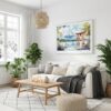 04 - Hakone Japan Watercolor - Horizontal Canvas Print with White Floater Frame in modern Scandi Living Room.jpg