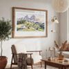 04 - Large Dolomites Watercolor - Horizontal Art Print in Boho Living Room with vintage Wood frame.jpg